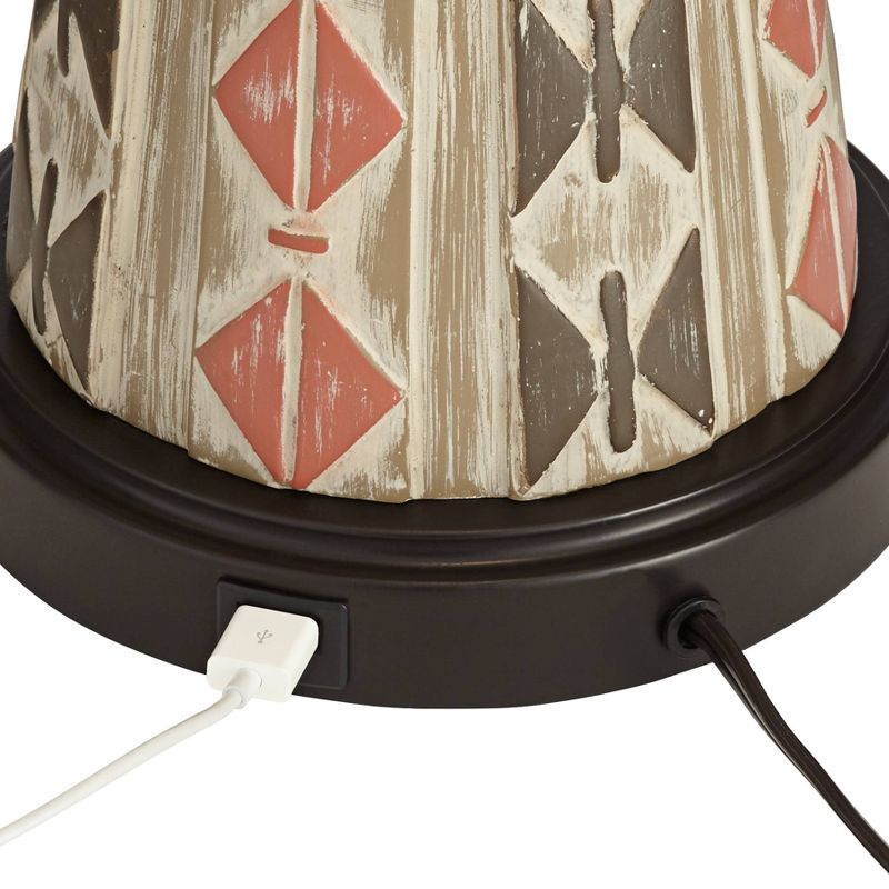 John Timberland Table Lamps Set of 2 with USB Port Southwest Style Tapering Column Oatmeal Fabric Drum Shade Living Room Bedroom