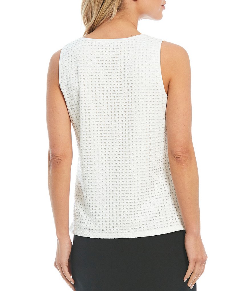Kasper Stretch Eyelet Knit Sleeveless Square Neck Tank