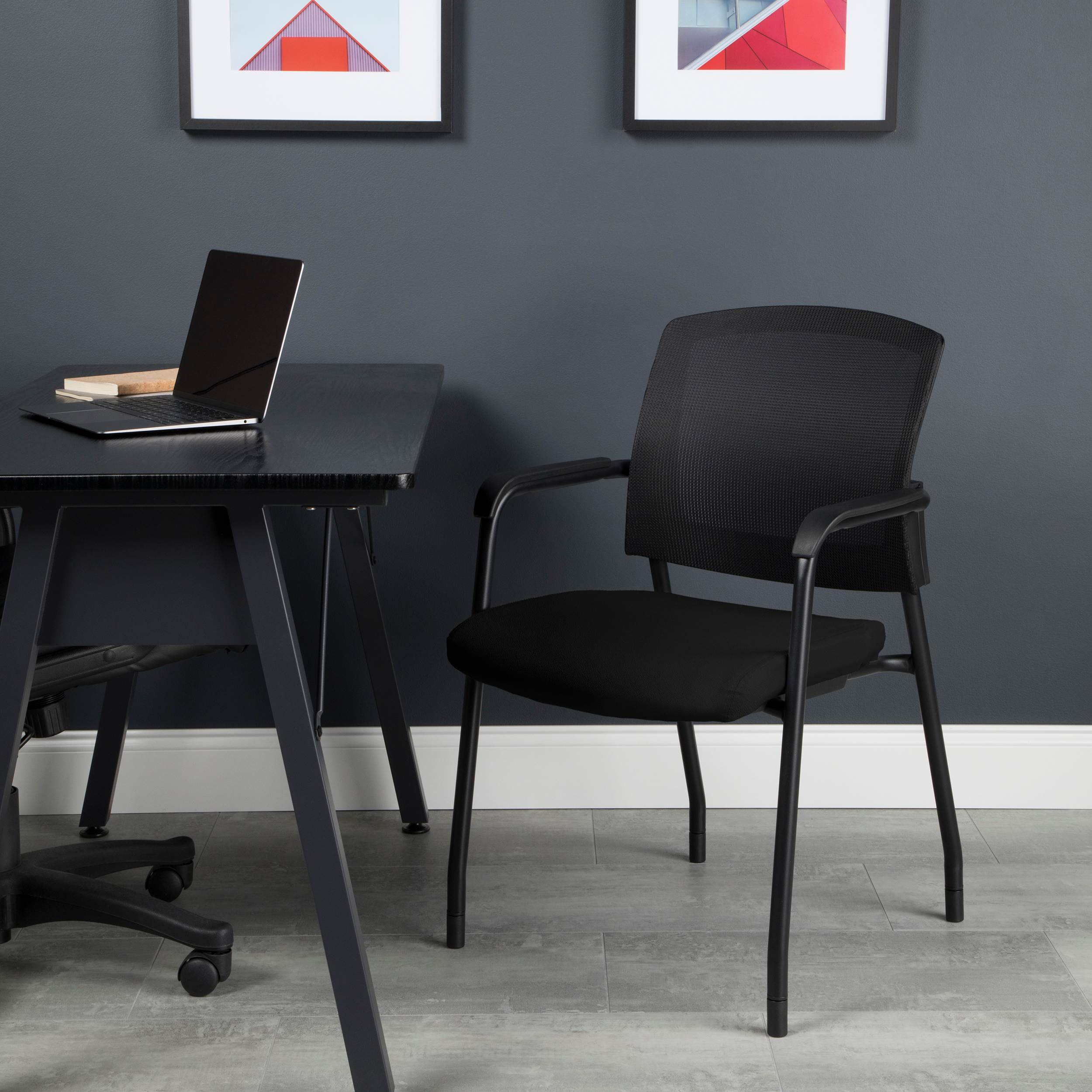 OFM Office Chair, Mesh Back Guest and Reception Chair with Arms, in Black (424-805)