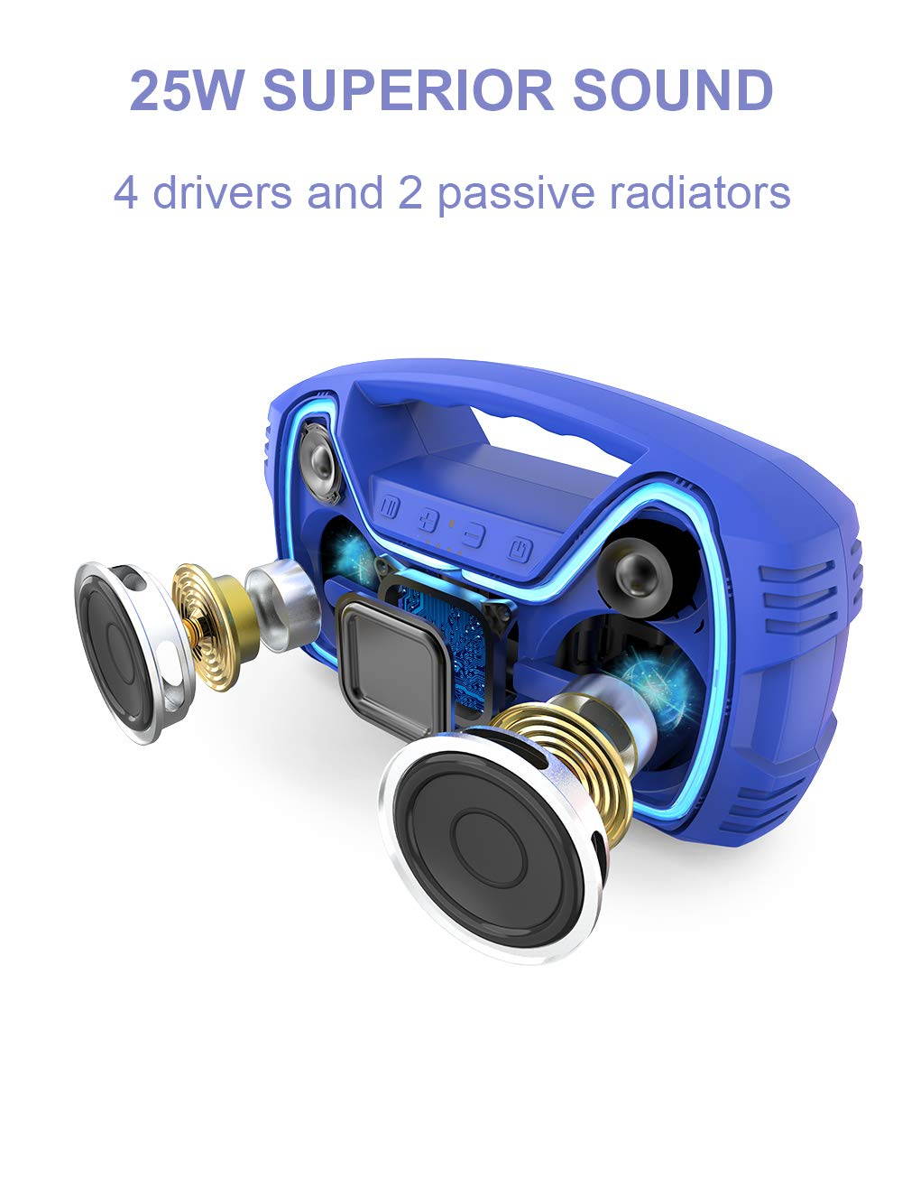 AOMAIS 25W Bluetooth Speakers with HD Stereo Sound & Deep Bass, Portable Outdoor Wireless Stereo Pairing Speaker, IPX7 Waterproof, Built-in Mic, 100ft Bluetooth Range for Party, Camping, Travel-Black