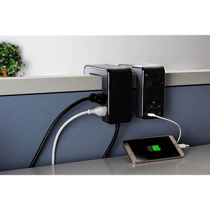 Desk Mount Power Station PE6U4 UShaped Surge Protector with USB Ports 4 Desk Clamp 6 Outlet 1080 Joules Black