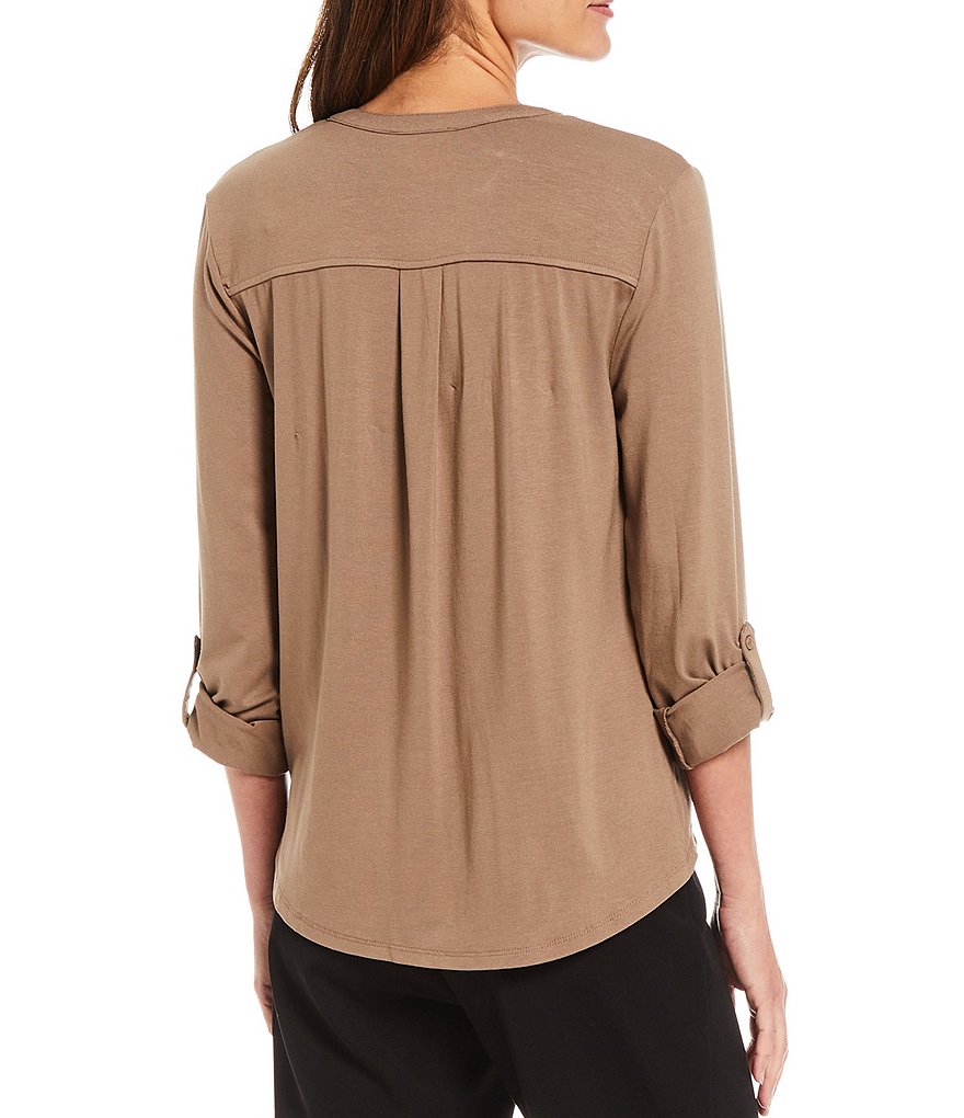 Tommy Hilfiger V-Neck Long Sleeve Printed Button Front Blouse