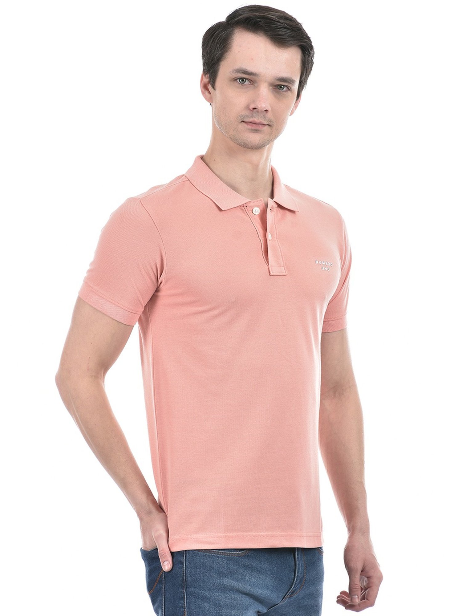 Numero Uno Dusty Pink Cotton Slim Fit Polo T-Shirt