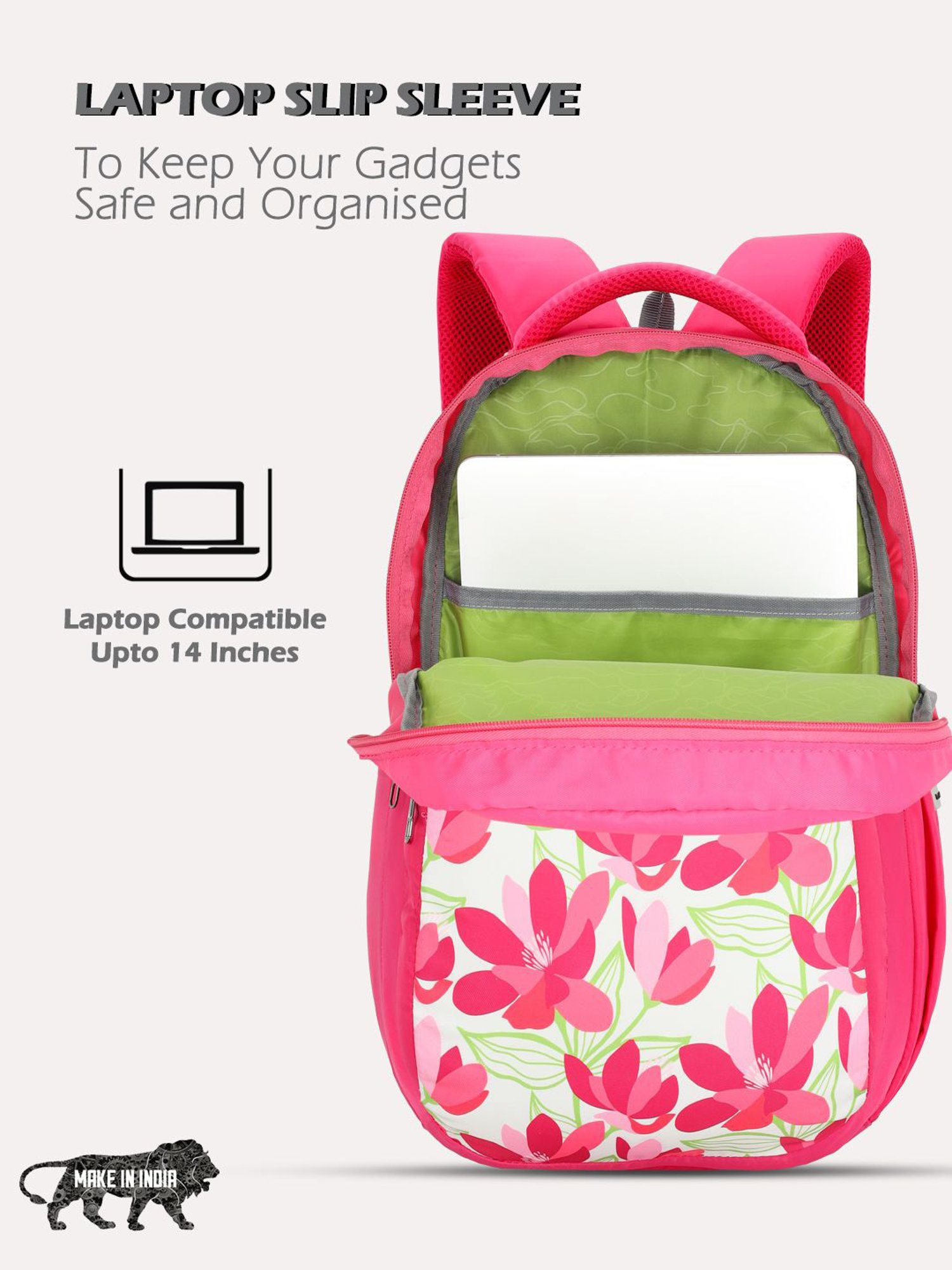 Lavie Sport Carolina Magenta Polyester Printed Laptop Backpack - 26 Ltrs