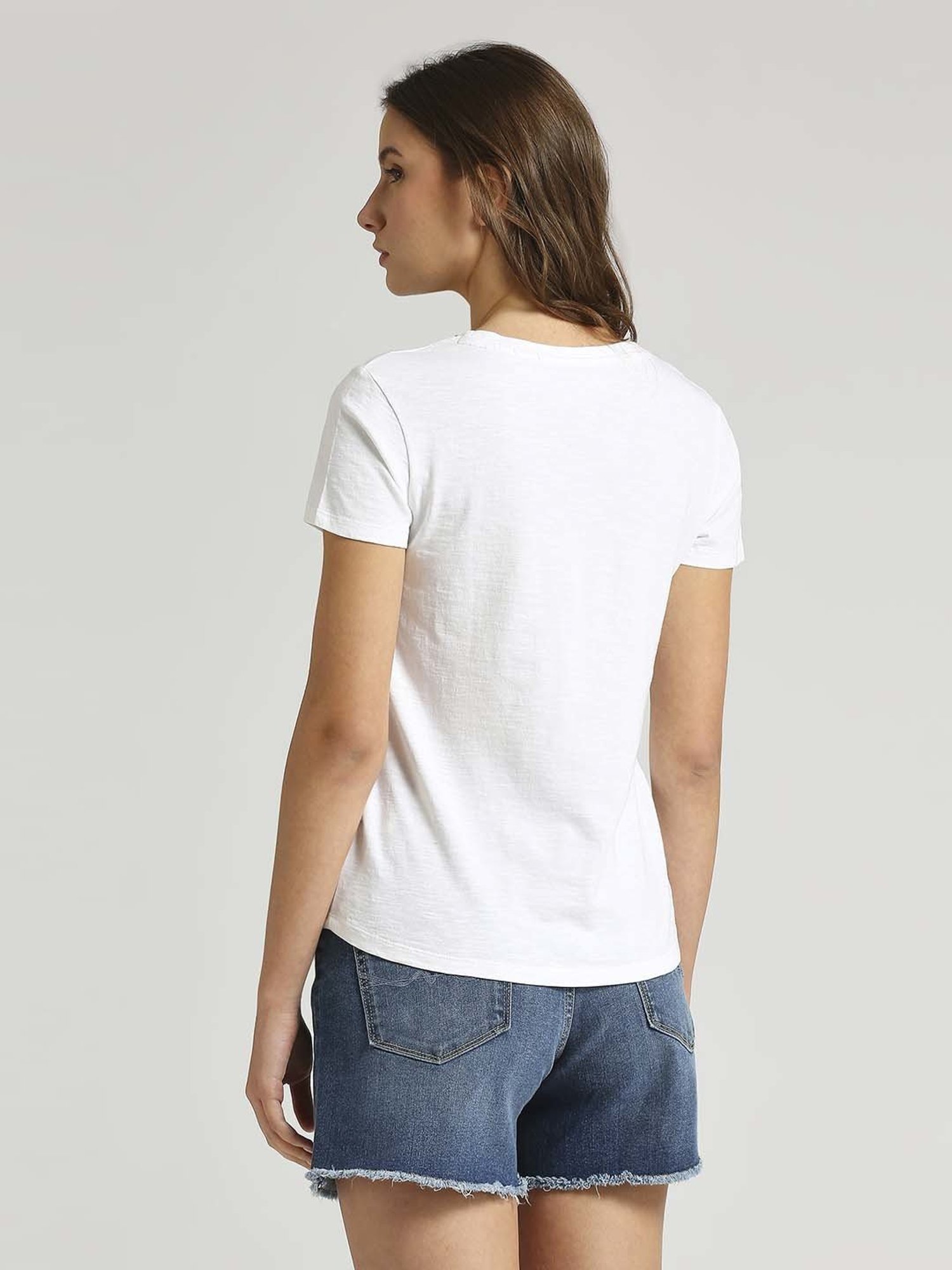 Pepe Jeans White Cotton Embellished T-Shirt