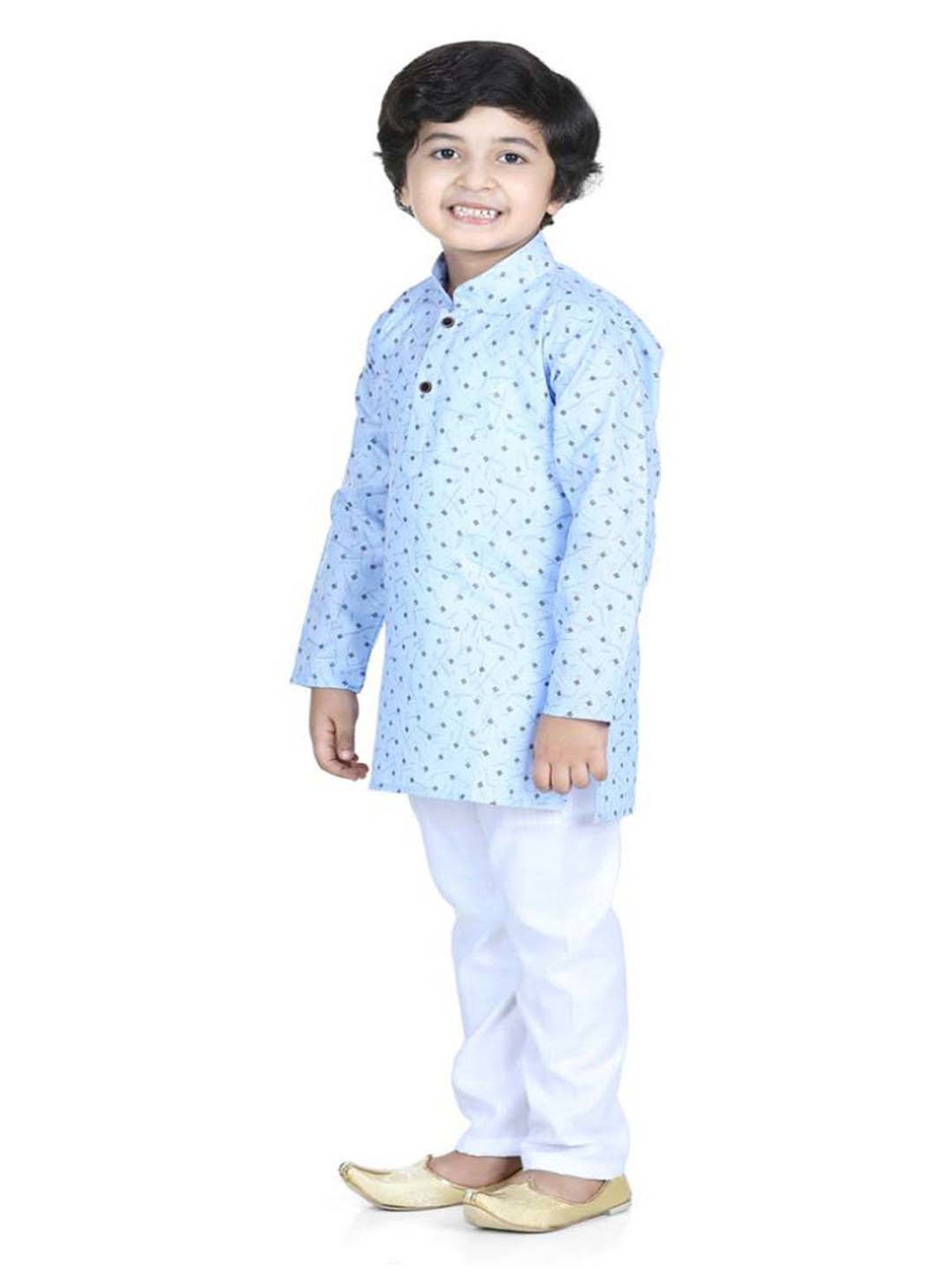 AJ Dezines Kids Blue Cotton Printed Full Sleeves Kurta Set