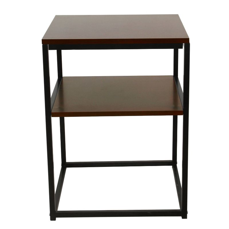 Square Wood and Metal Accent Table with Shelf Storage Dark Walnut Brown/Black - HomePop