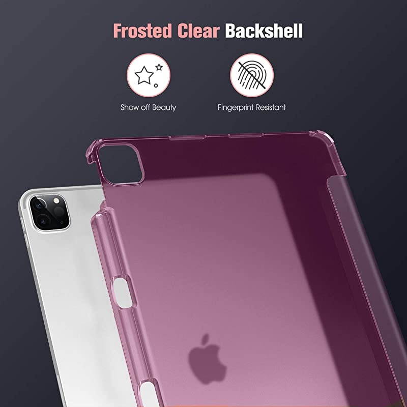 SlimShell Case for iPad Pro 12.9" 4th & 3rd Generation 2020/2018 with Pencil Holder - Lightweight Cover Translucent Frosted Stand Hard Back, Auto Wake/Sleep (Purple)