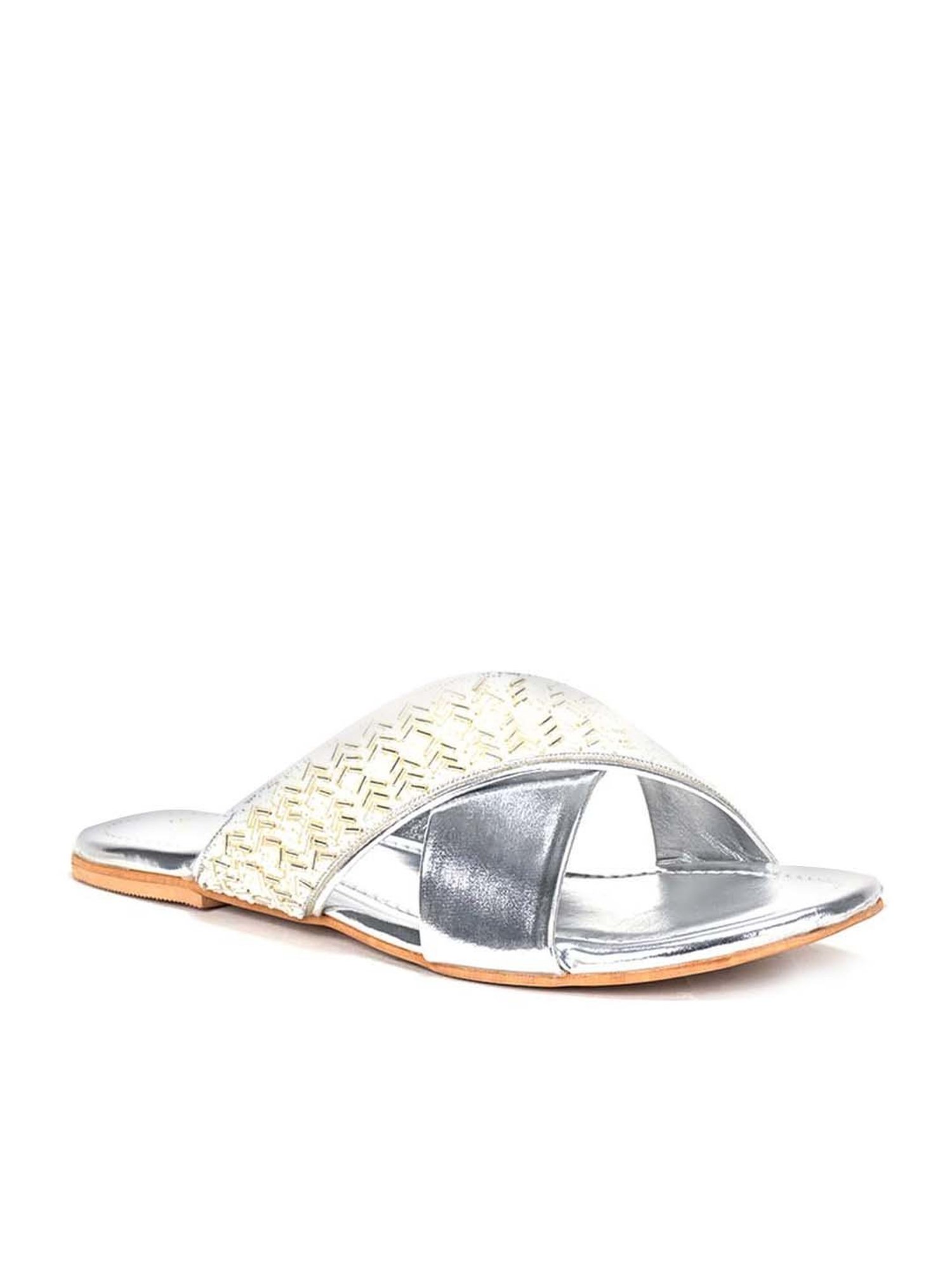 Scentra Women's Silver Cross Strap Sandals