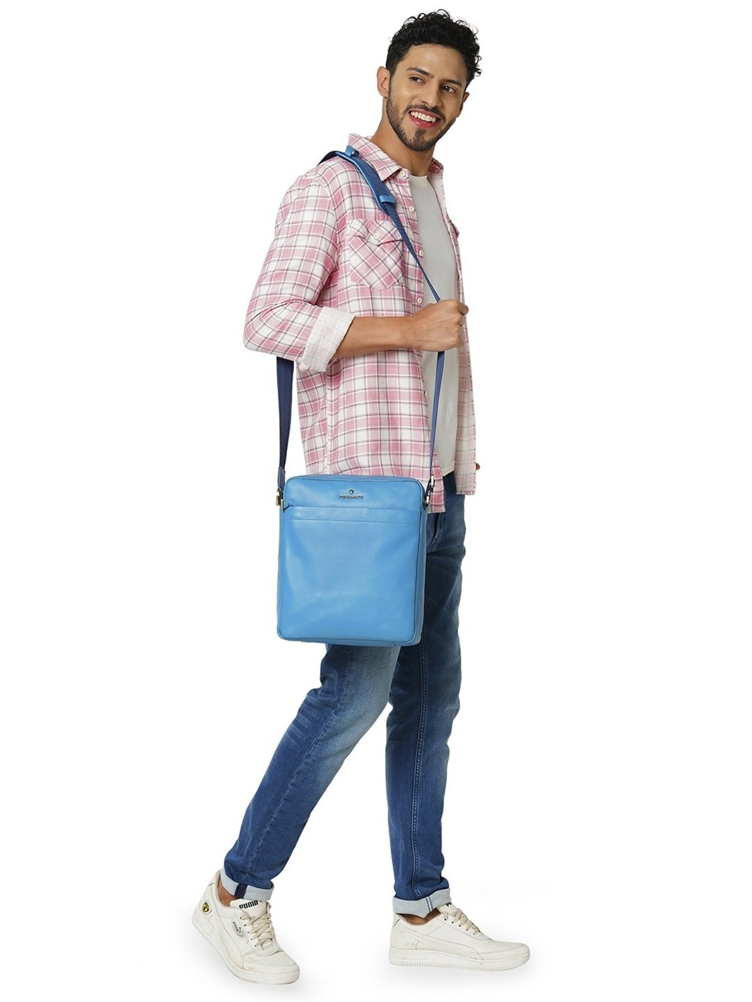 PERQUISITE MARK Blue Solid Medium Cross Body Bag