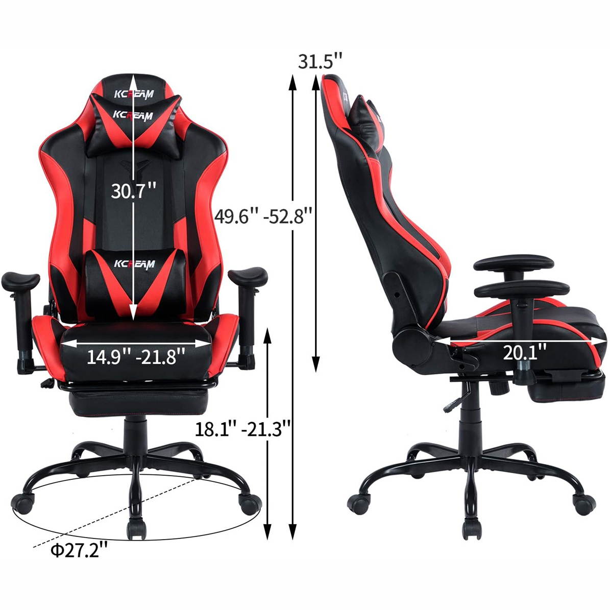 KCREAM PU Leather Swivel Chair Gaming Chair with Footrest Ergonomic Office Chair Headrest Lumbar Support Comfortable Large Size High Back Adjustable Reclining Computer Desk Chair