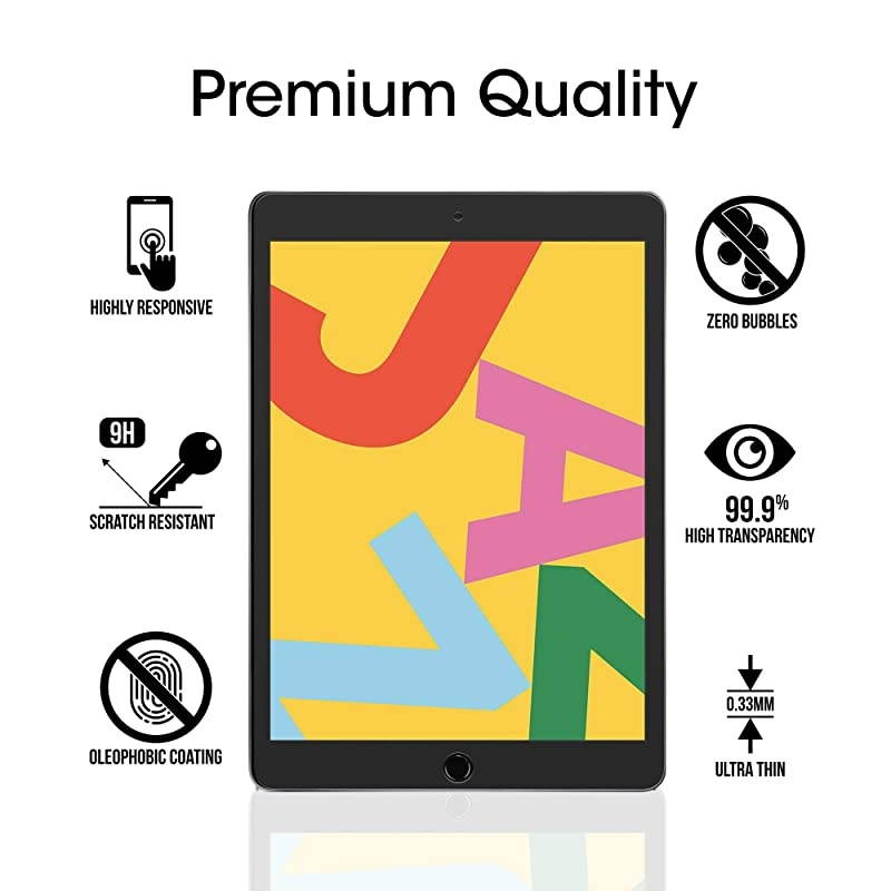 Glass Screen Protector for iPad 102 8th 7th Generation 2019 Tempered Glass Screen Protector with Camera Cutout and Compatible with Apple Pencil 2020 2019 2 Pack