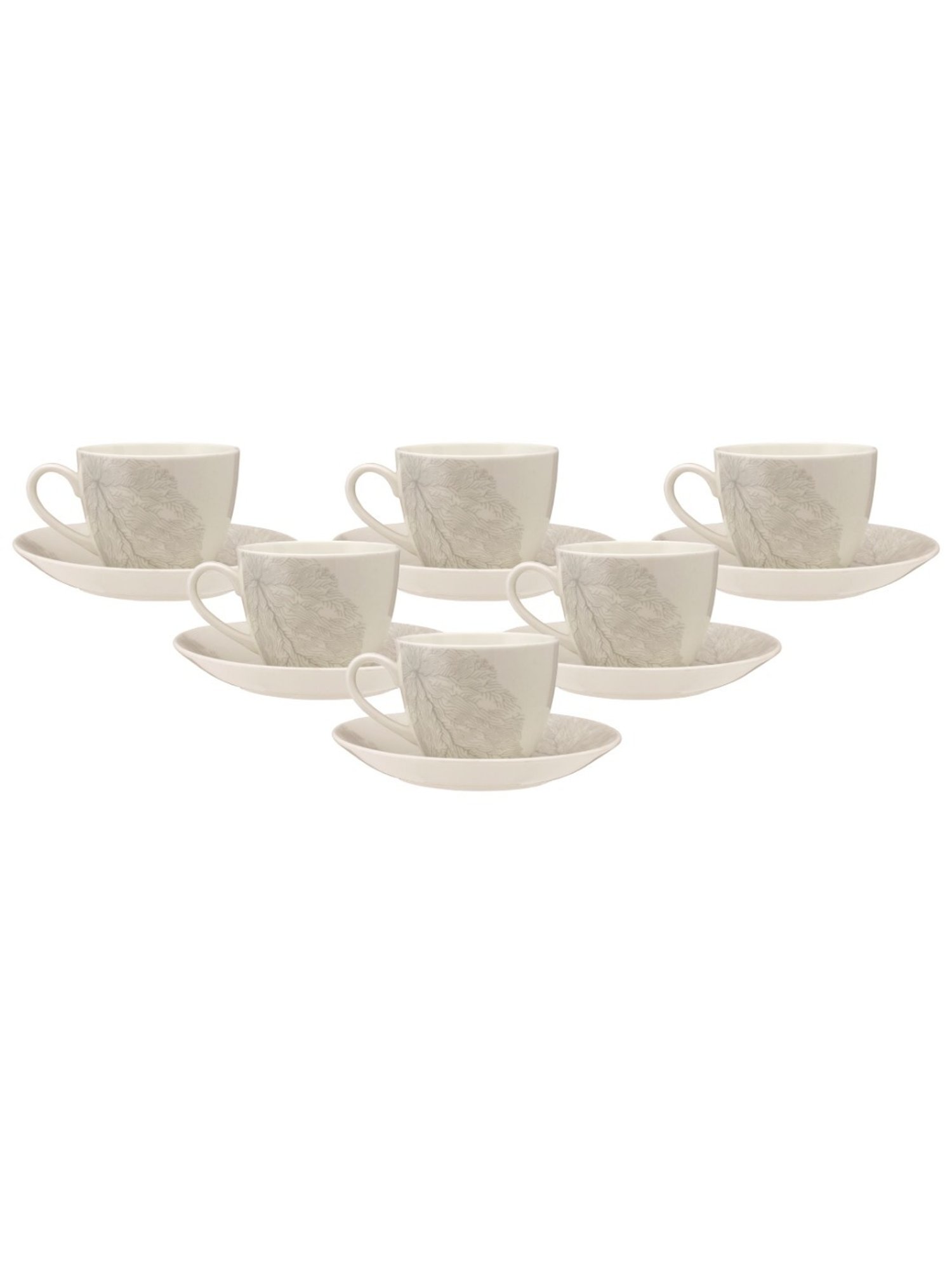 JCPL Fine Printed White Ceramic Cup & Saucer 180 ml - Set of 12