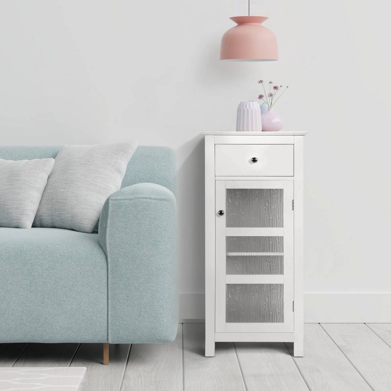 Teamson Home Ripple Slim Floor Storage Cabinet with Glass Door and Drawer White - Elegant Home Fashions