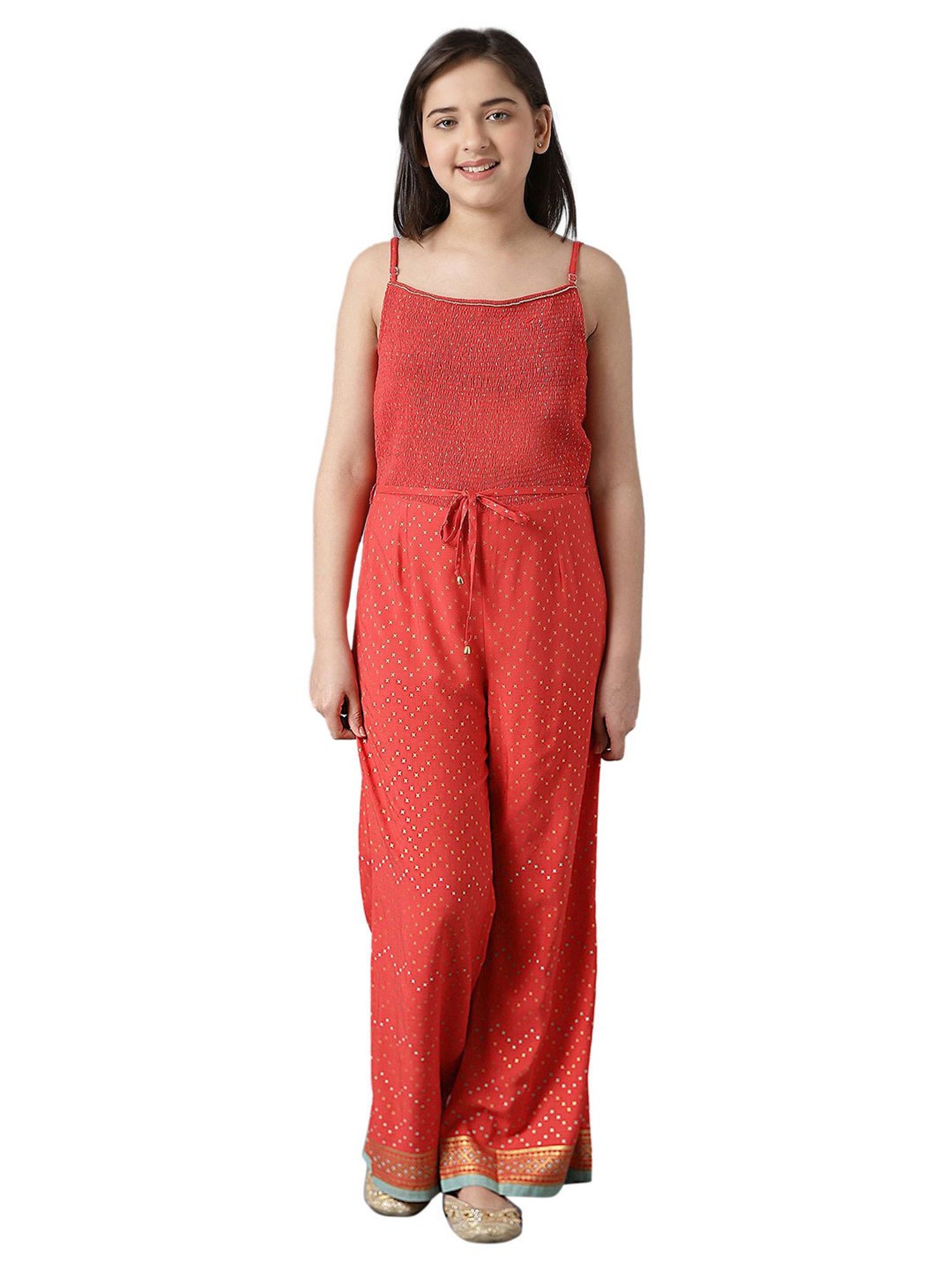 Aurelia Kids Red Printed Jumpsuit