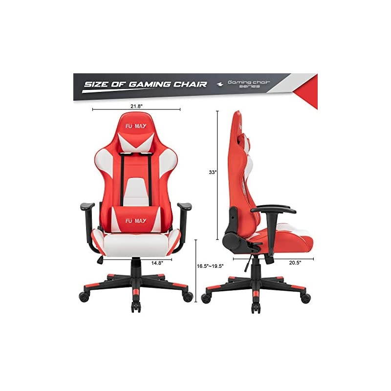 High-Back Gaming Office Chair Ergonomic Racing Style Adjustable Height Executive Computer Chair,PU Leather Swivel Desk Chair (White/Red)