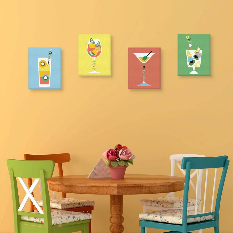 (Set of 4) 11" x 14" Stylish Cocktails Manhattan Mojito Rainbow Spritz by Sophie Ledesma Unframed Wall Canvas - Masterpiece Art Gallery