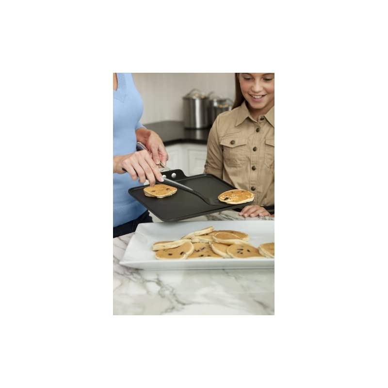 Contemporary Hard-Anodized Aluminum Nonstick Cookware, Square Griddle Pan, 11-inch, Black