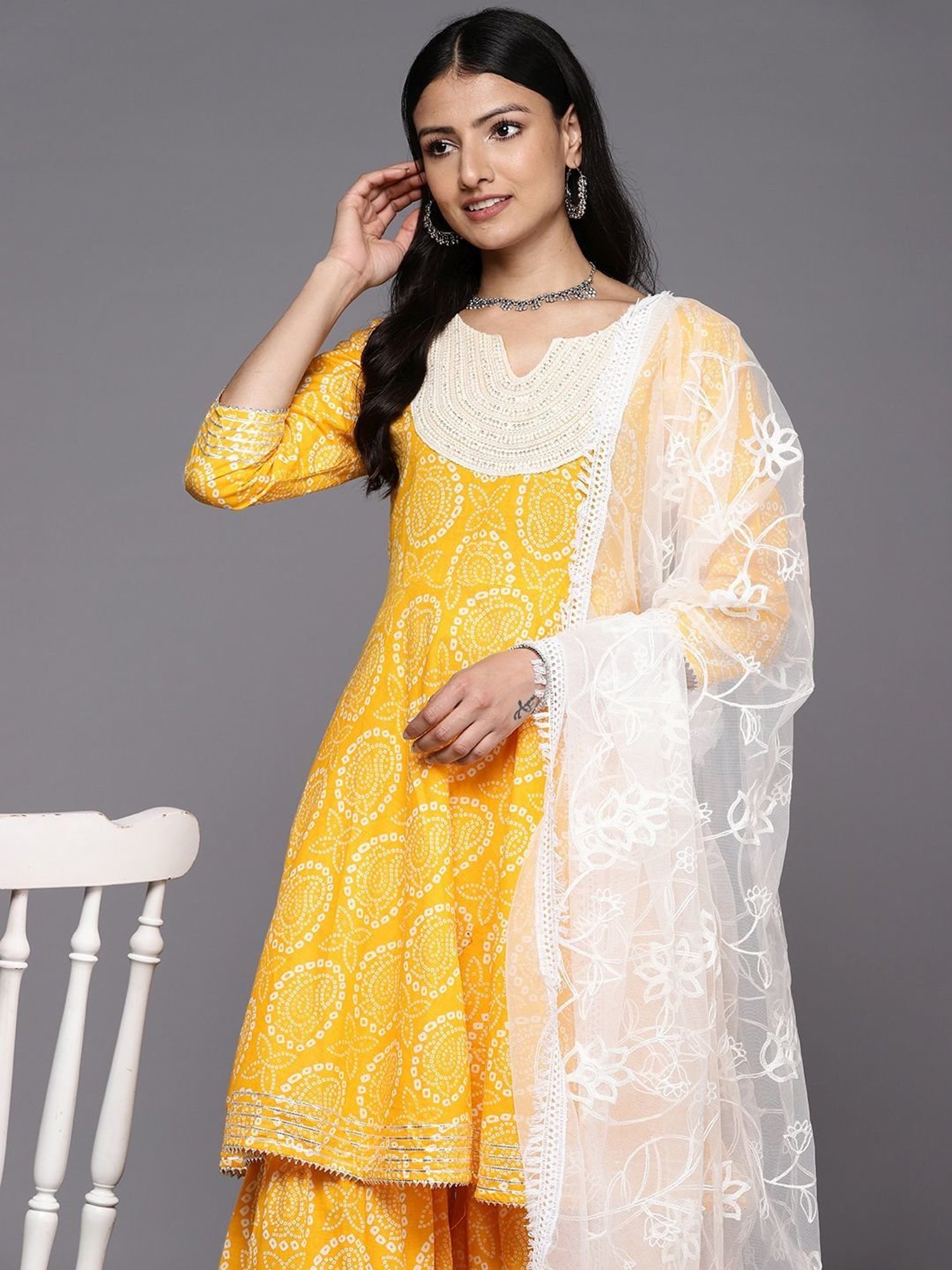 KSUT Mustard Cotton Printed Kurta Sharara Set With Dupatta