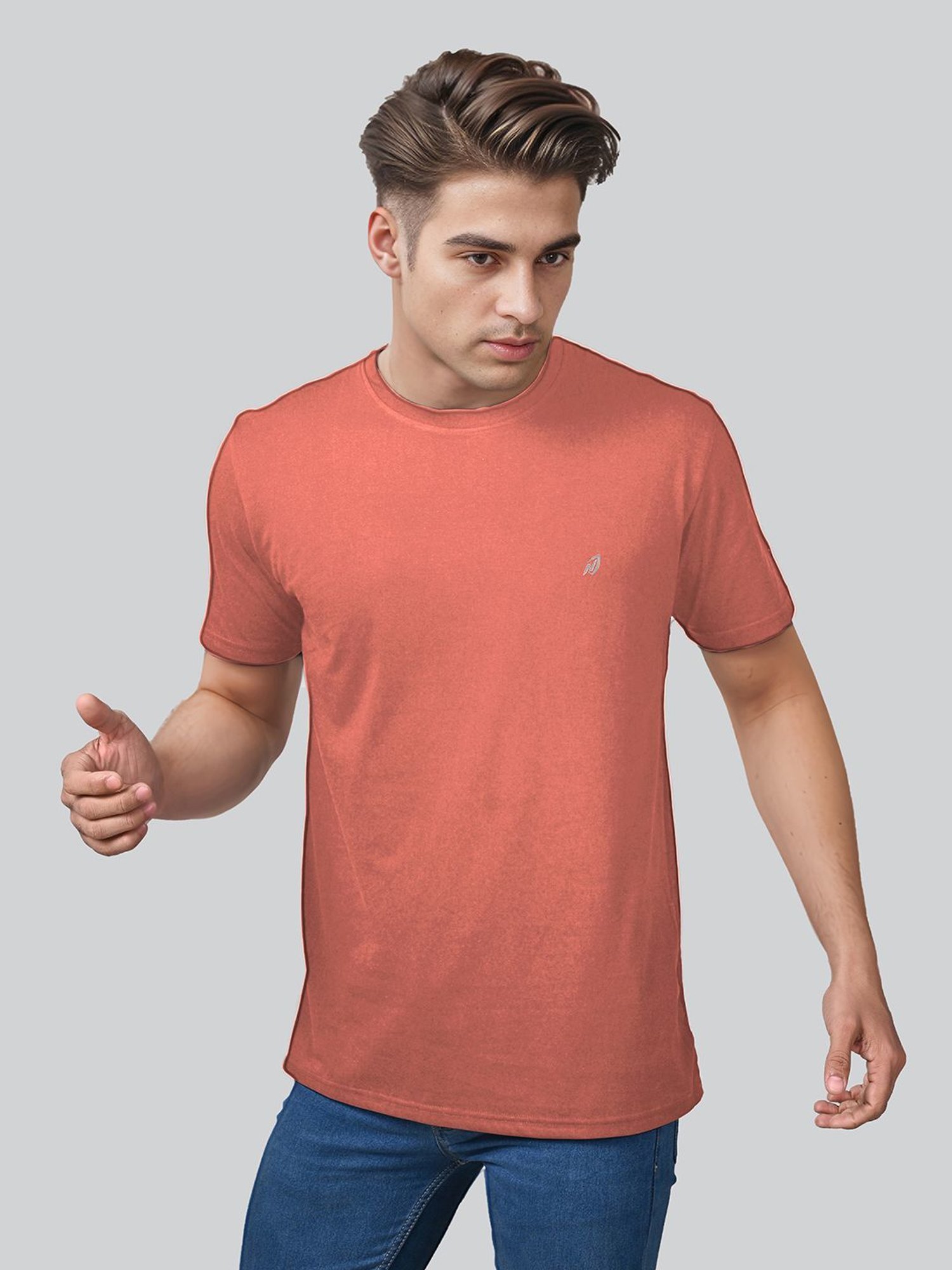 Lux Nitro Grey & Brown Regular Fit T-Shirt