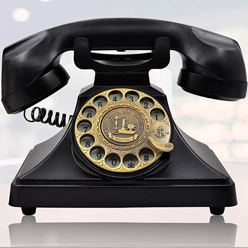 Rotary Dial Telephone Retro Old Fashioned Landline Phones with Classic Metal BellCorded Phone with Speaker and Redial Function for Home and DecorClassic Black
