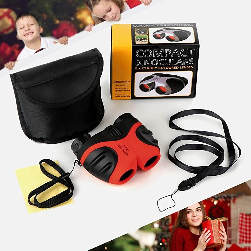 for 3-11 Year Old Girls, Compact Binocular for Kids Outdoor Toys for 4-8 Year Old Girls Birthday for Girls Age 5-10 red 8x21