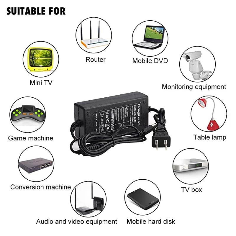 5A Power Adapter AC 100220V to DC 60W Power Supply US Plug Switching PC Power Cord for LCD Monitor LED Strip Light DVR NVR Security Cameras System CCTV Accessories