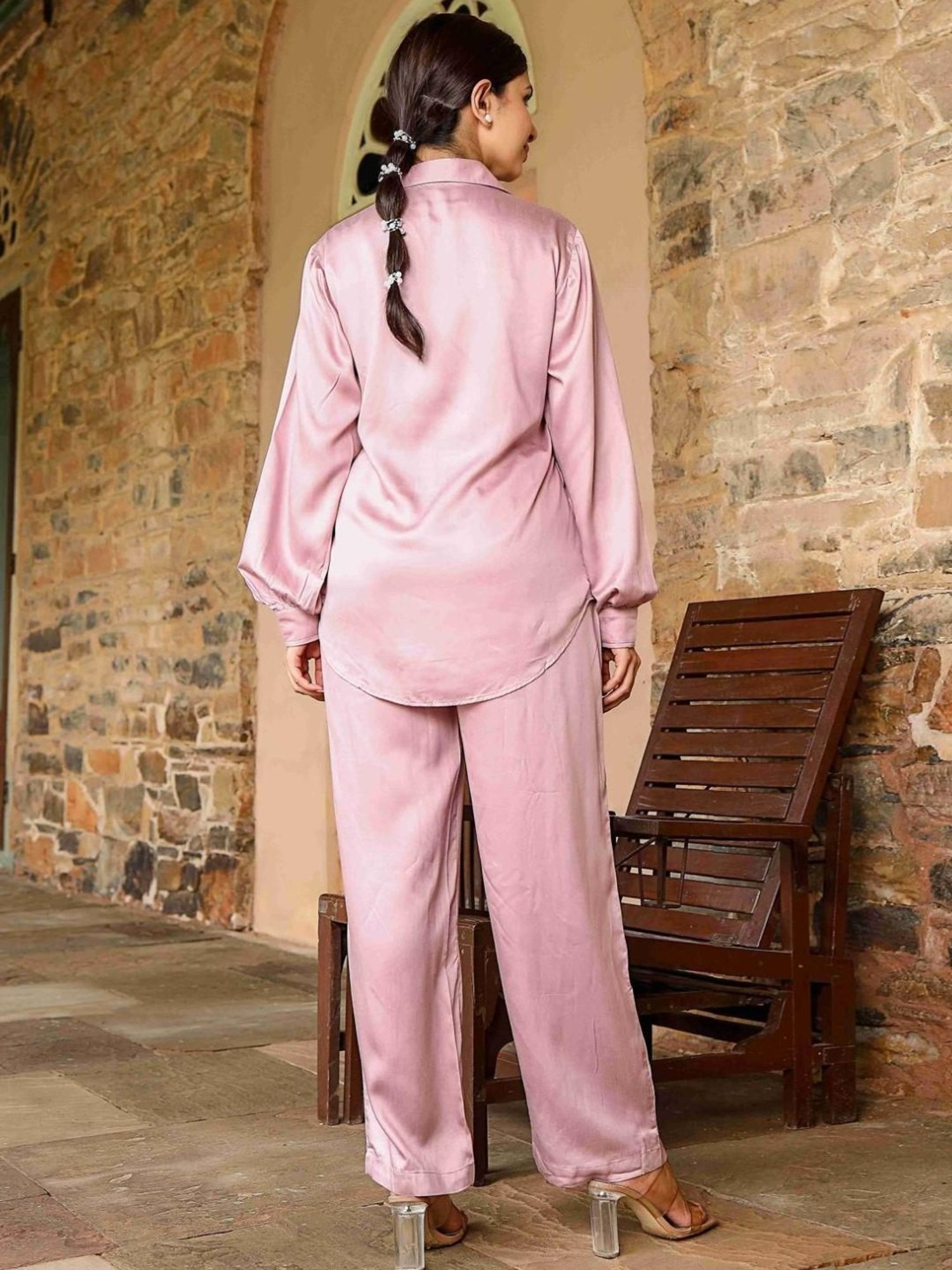 Artagai Midnight Navy Elevated Basics Co-Ord Set With Notch Collar Top And Straight Pants