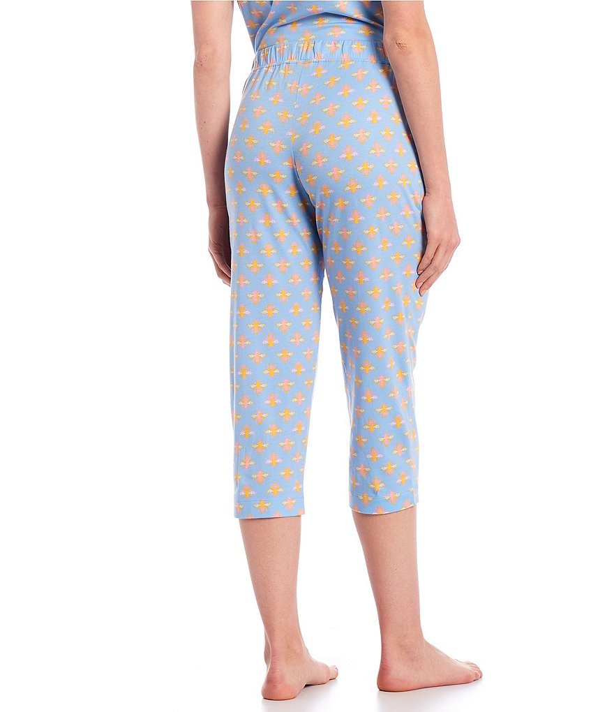 Sleep Sense Graphic Bees Print Knit Capri Coordinating Drawstring Sleep Pants