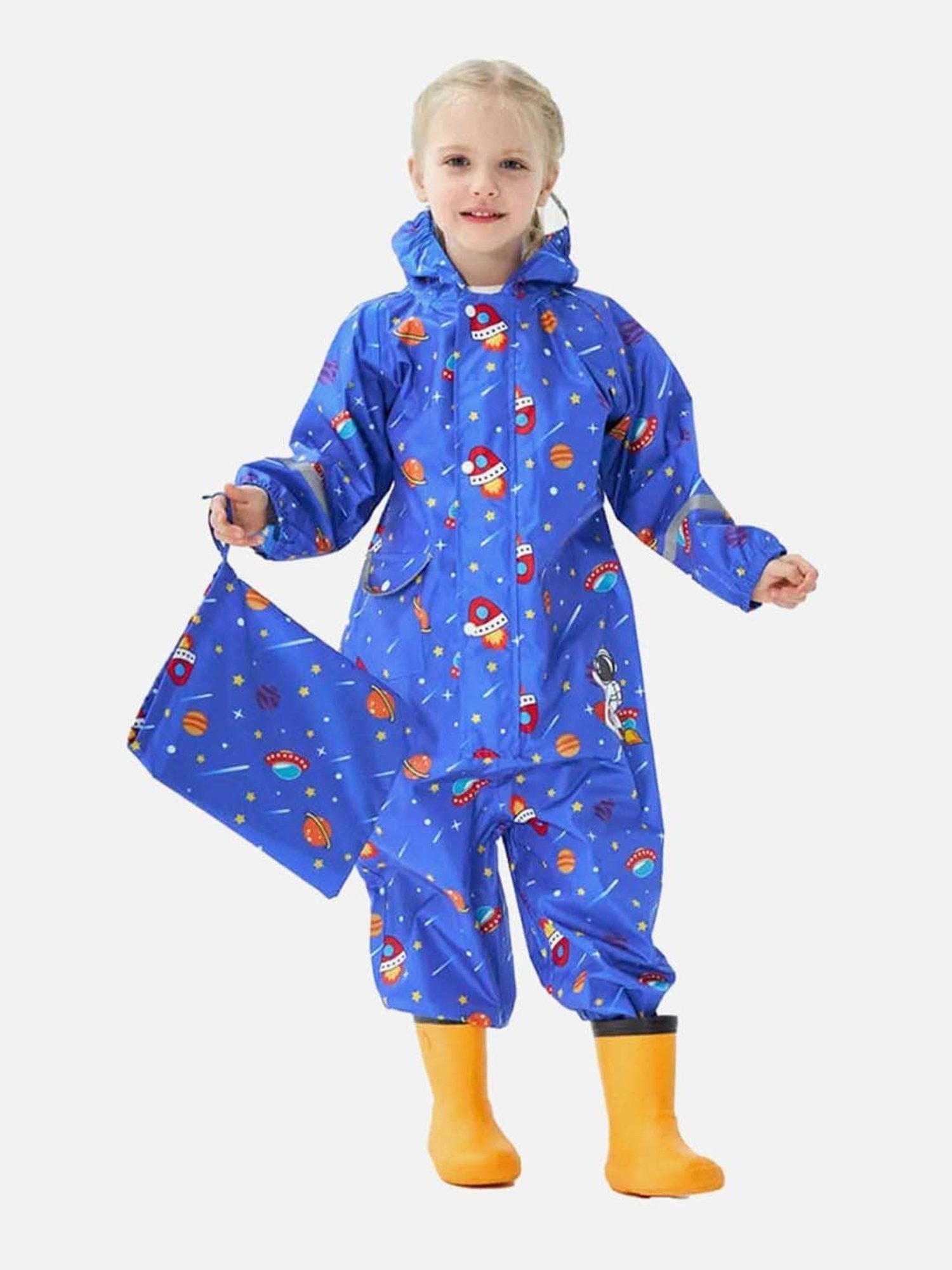 Little Surprise Box Kids Yellow Printed Full Sleeves Raincoat