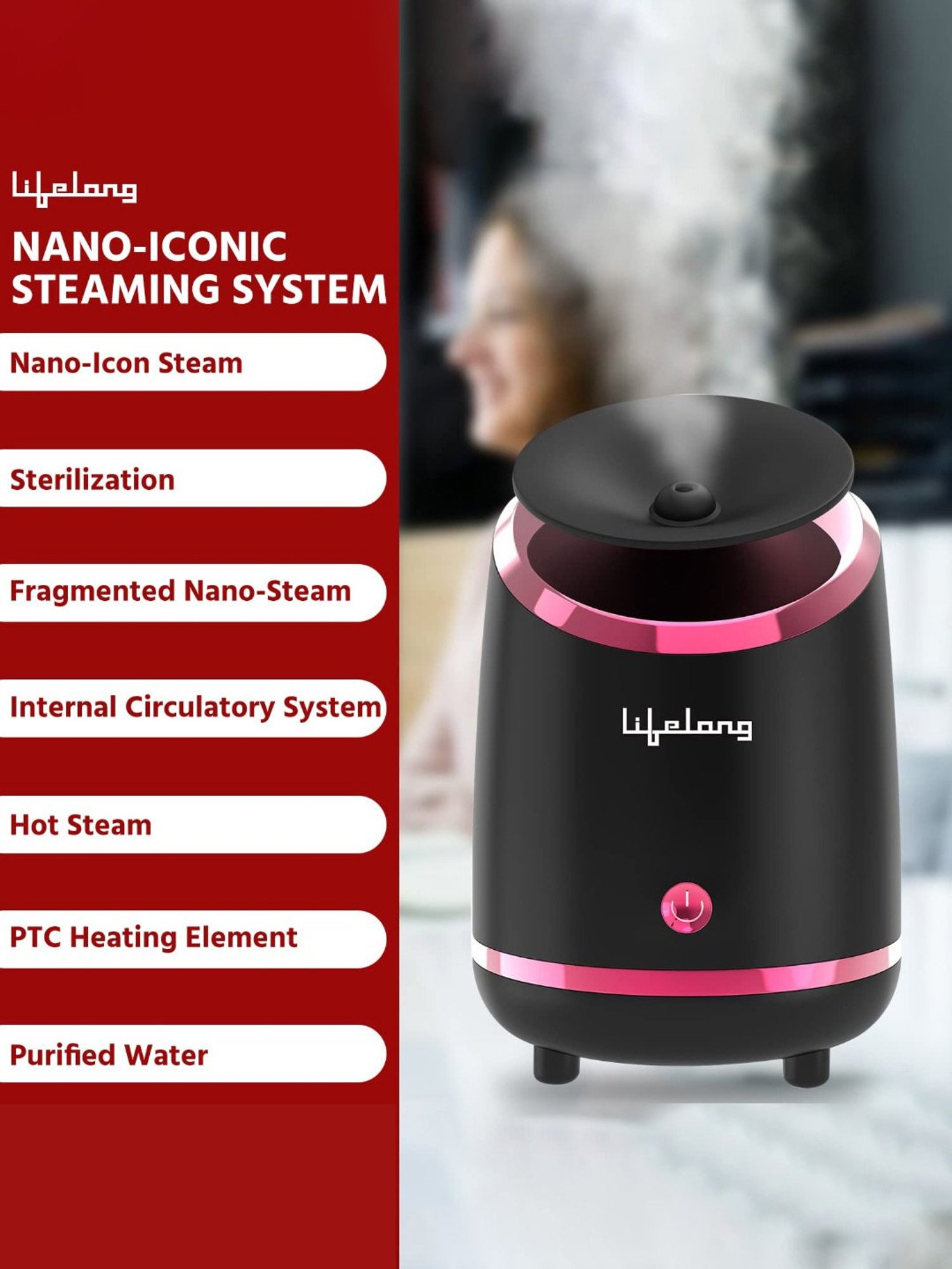 Lifelong LLS108 Hydrating Moisturising Facial Steamer with Bonus Blackhead Removal Kit (Black)