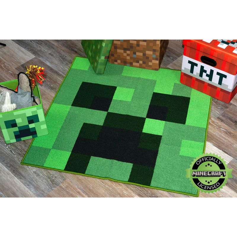 3'x3' Square Loomed Accent Rug Green - Minecraft