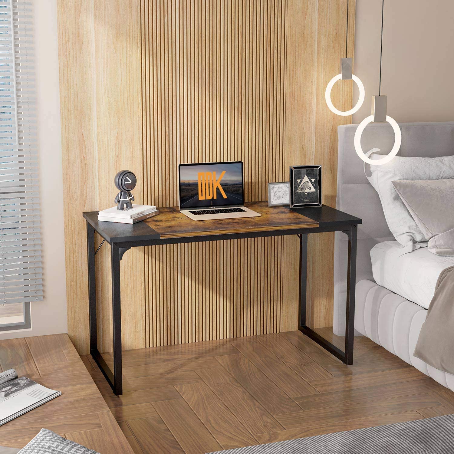 Computer Desk 39" with Splice Board, Study Writing Table for Home Office, Modern Simple Style PC Gaming Desk, Black and Rustic Brown