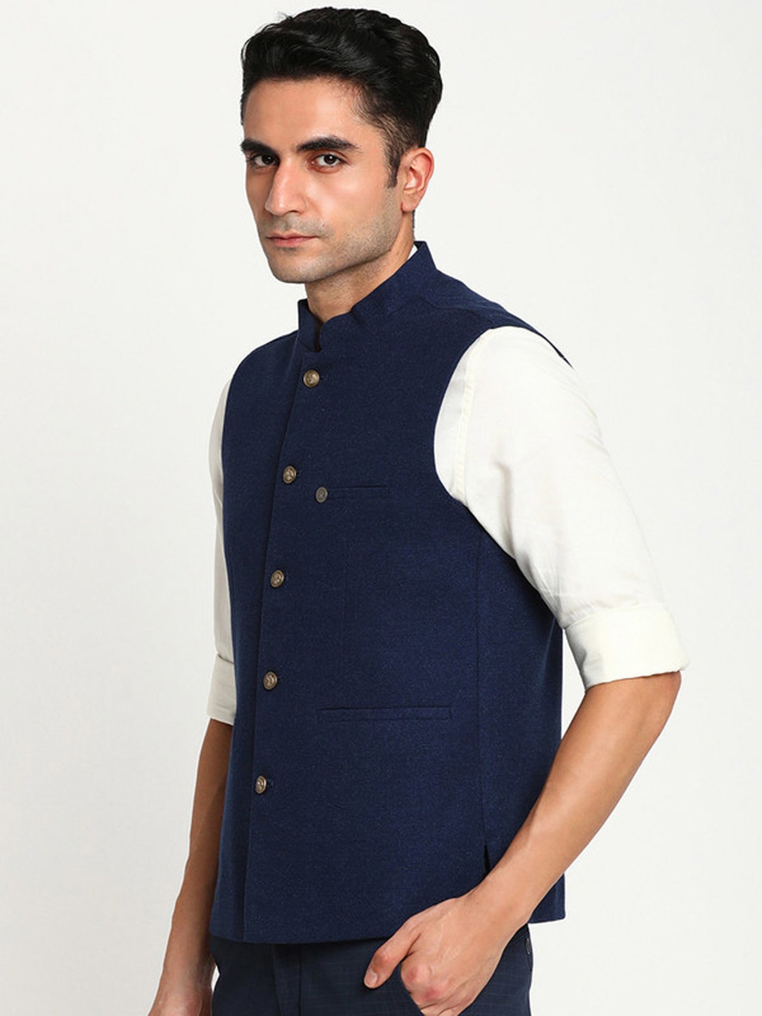 Turtle Navy Slim Fit Nehru Jacket