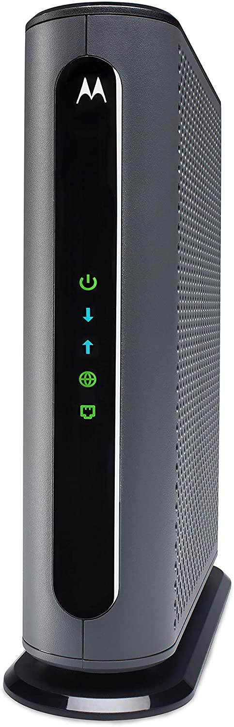 Motorola 24x8 Cable Modem, Model MB7621, DOCSIS 3.0. Approved by Comcast Xfinity, Cox, Charter Spectrum, Time Warner Cable, and More. Downloads 1,000 Mbps Maximum (No WiFi)