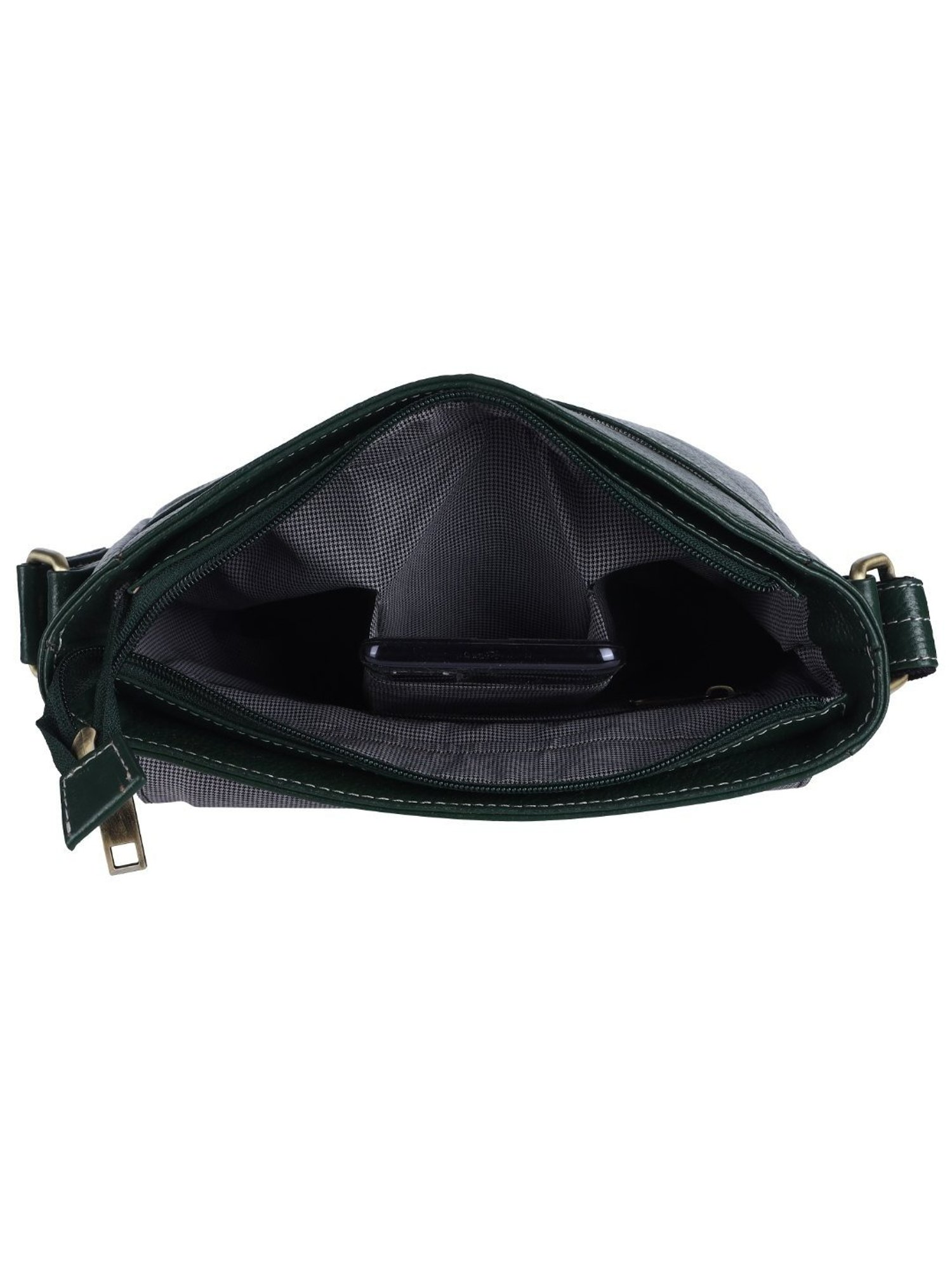 HiLEDER Green Textured Medium Leather 9 inch Cross Body Bag