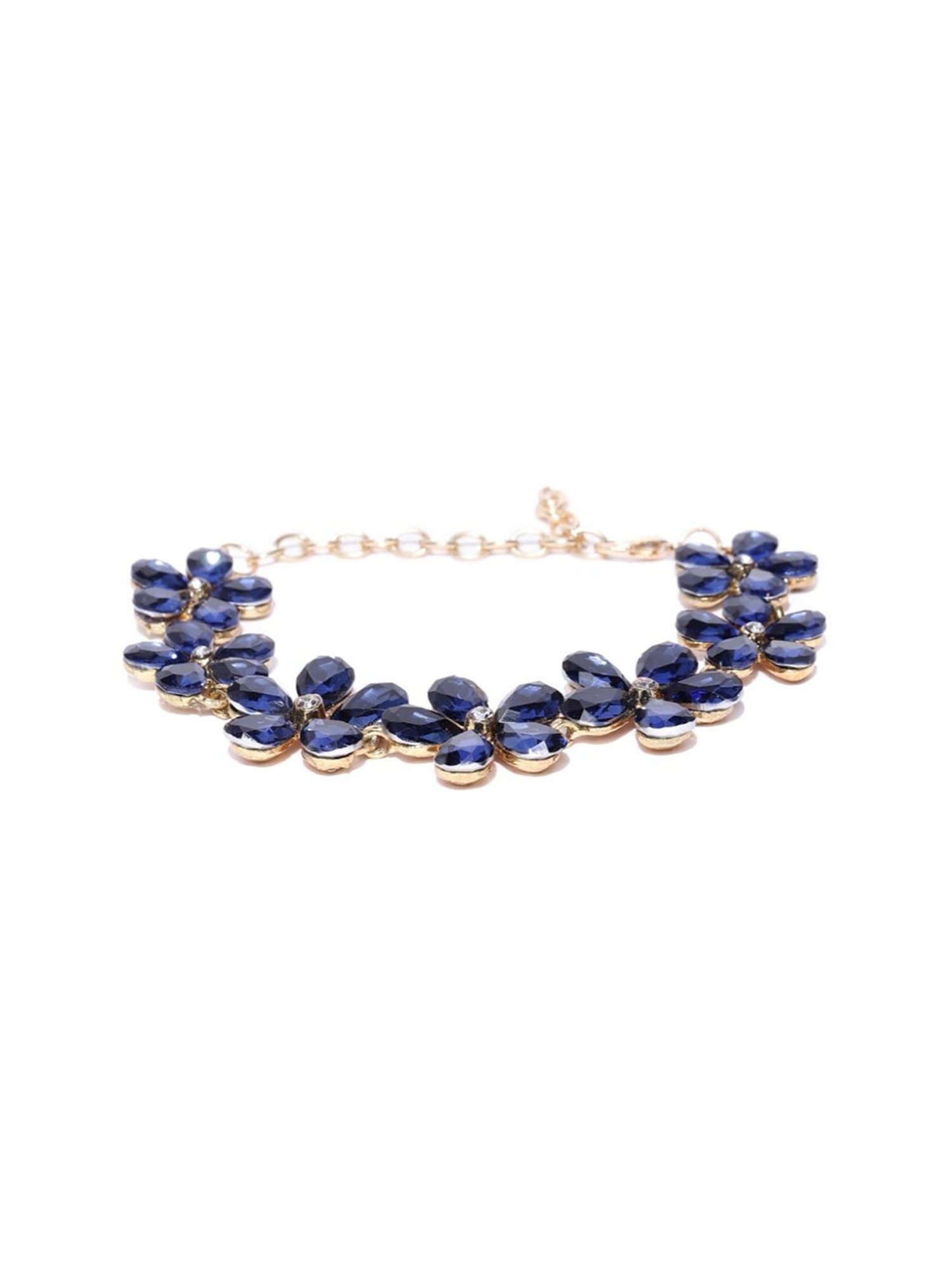 YouBella Blue Gold-Plated Stylish Latest Crystal Flexible fit Bracelet