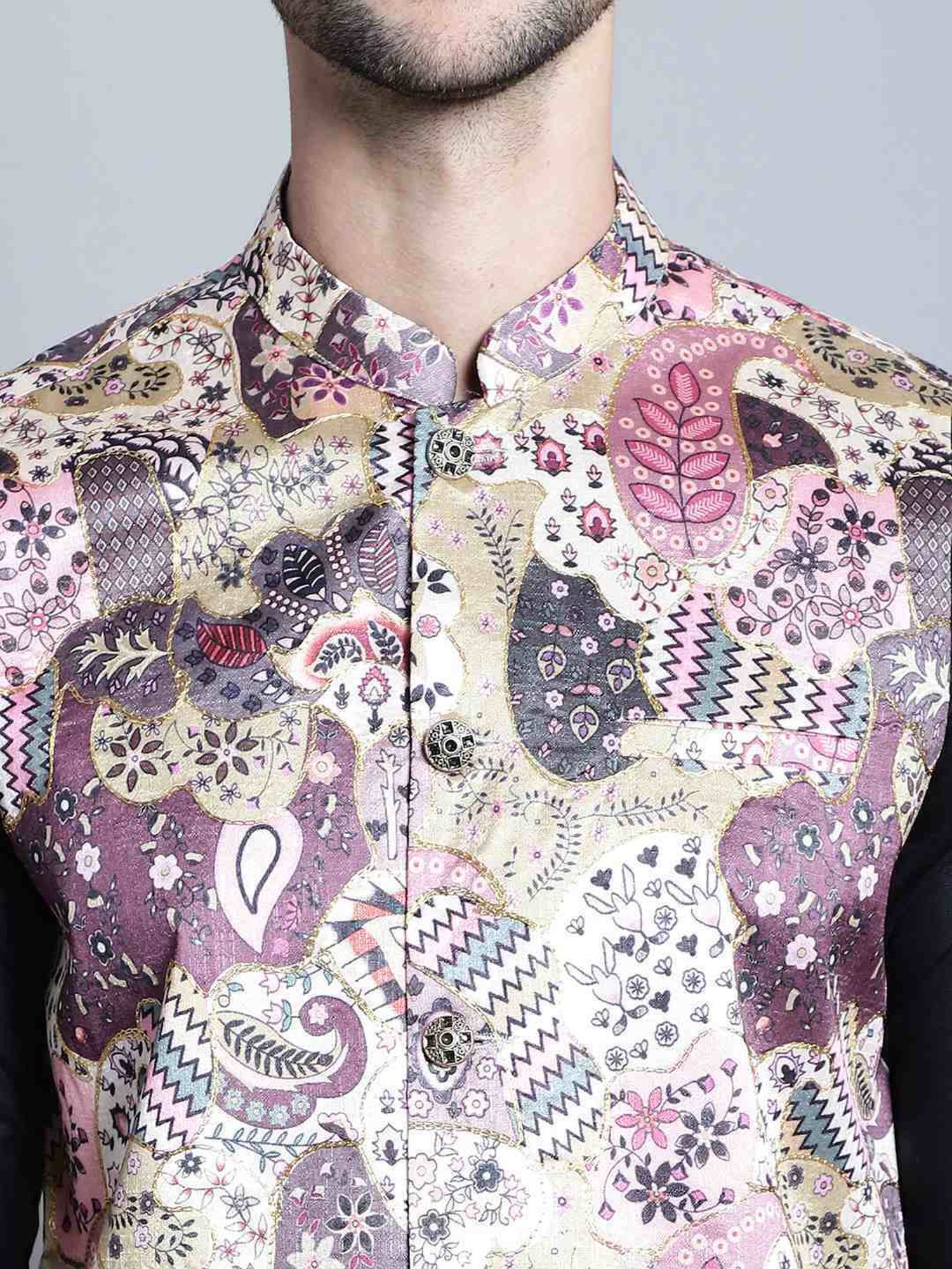 Jompers Purple  Regular Fit Printed Nehru Jacket