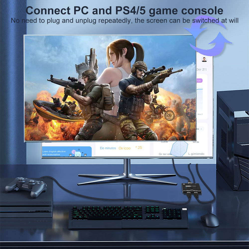 CABLEDECONN HDMI 2.1 Ultra HD 8K High Speed 48Gbps Directional Switch Only 2in 1out 8K@60Hz 4K@120Hz Splitter Converter Compatible with Xbox PS5 Projectors Monitors