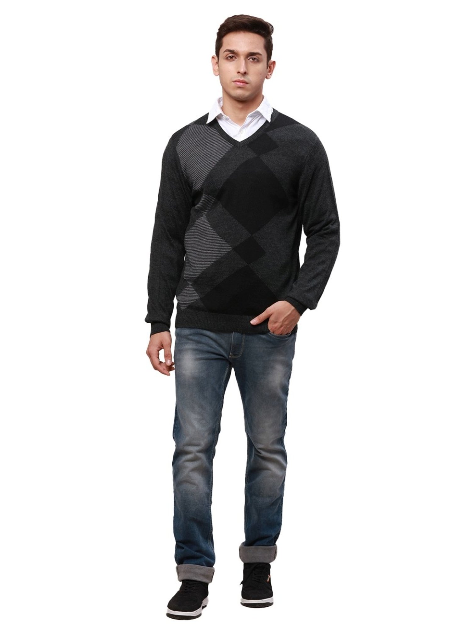 Park Avenue Black Regular Fit Self Pattern Sweater