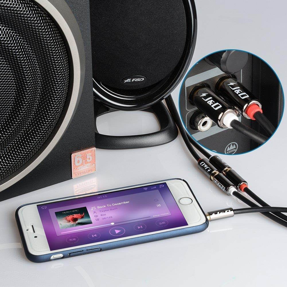 [2-Pack] 2RCA to 2RCA Cable, J&D Gold-Plated [Copper Shell] [Heavy Duty] 2 RCA Male to 2 RCA Female Stereo Audio Cable, RCA Cable - 15 Feet