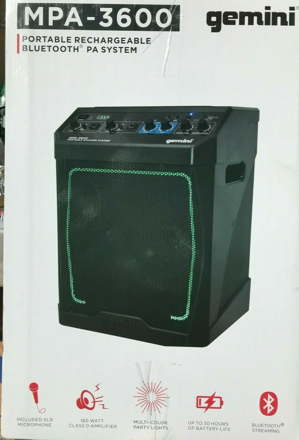 Gemini - MPA-3600 - 8" Portable Rechargeable Bluetooth Speaker with LED Lights