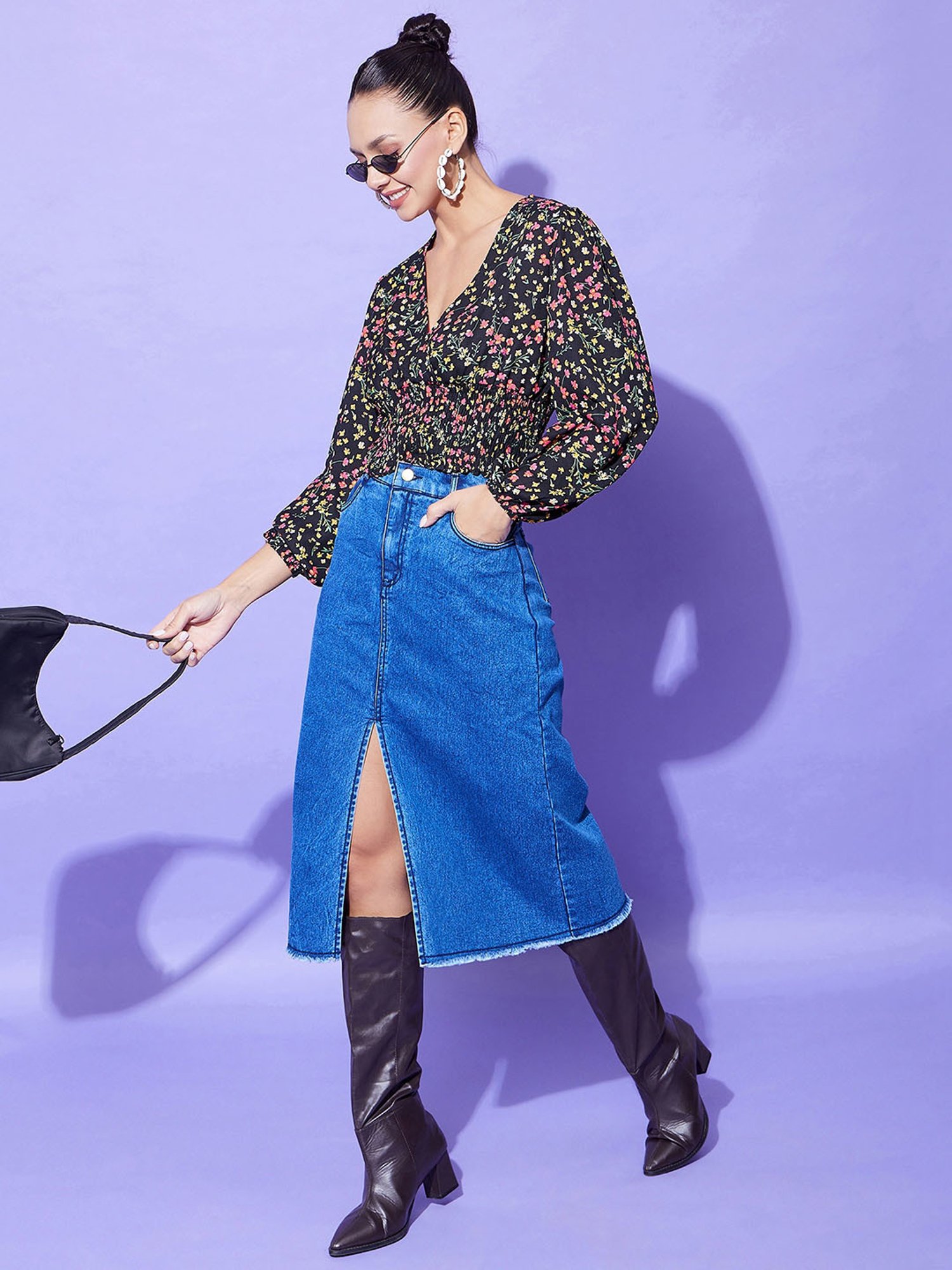 StyleStone Black Printed Crop Top