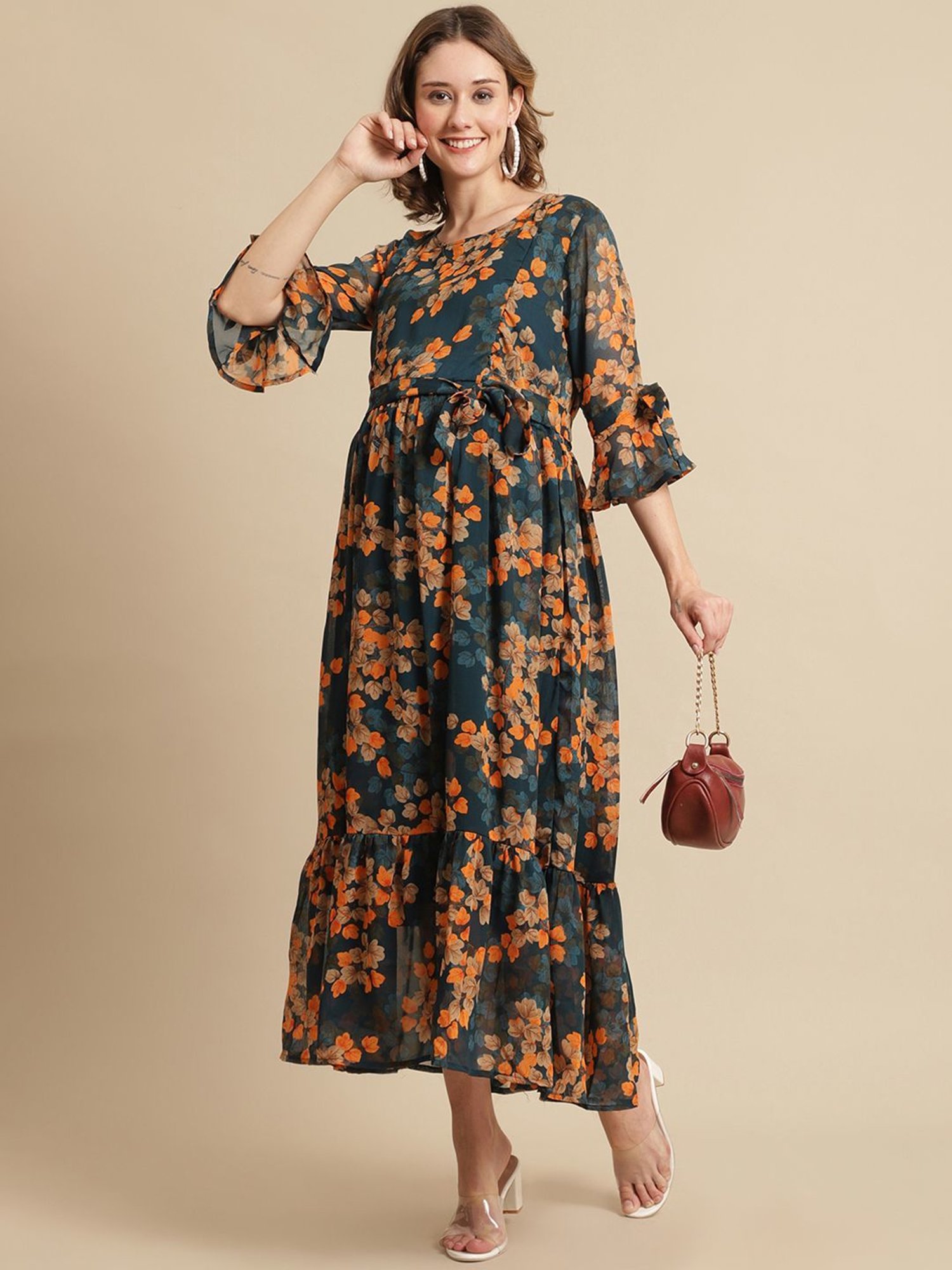 Moms Maternity Blue Printed Dress