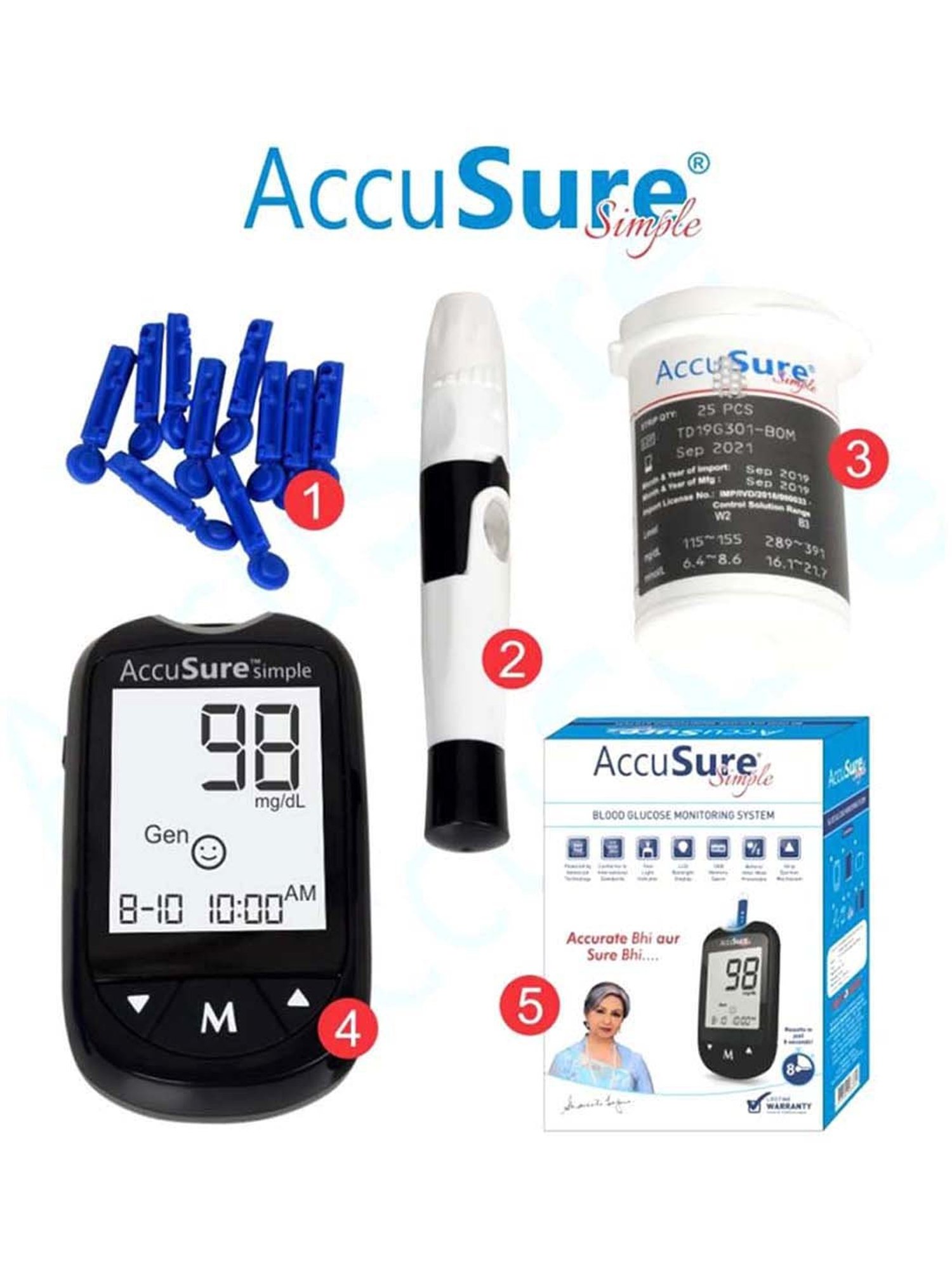 Accusure Simple Glucometer machine With 25 Test Strips (Black)