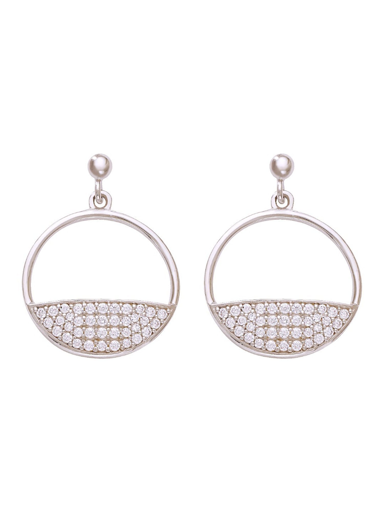 Taraash 925 Sterling Silver CZ Round-Shape Drop Earrings for Women
