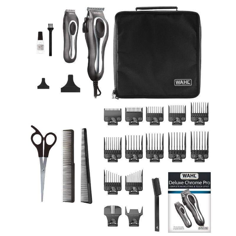 Wahl Deluxe Chrome Pro Complete Men's Haircut Kit with  Finishing Trimmer & Soft Storage Case - 79650-1301