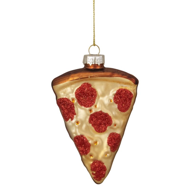 Northlight 3.25" Beige, Red, and Brown Pepperoni Pizza Slice Glass Christmas Ornament