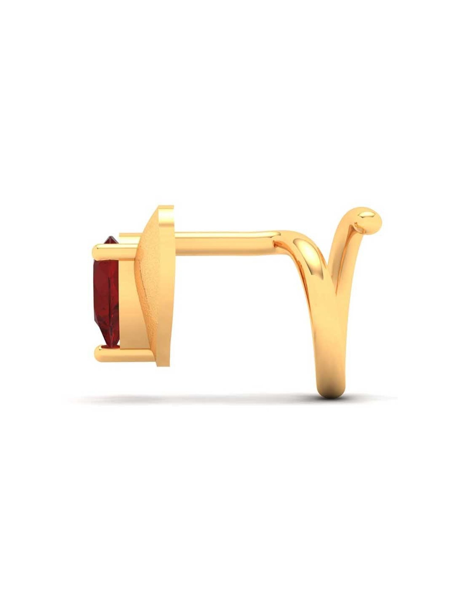 P.C. Chandra Jewellers 18k Gold Love Shaped Stud Red Stone Nosepin