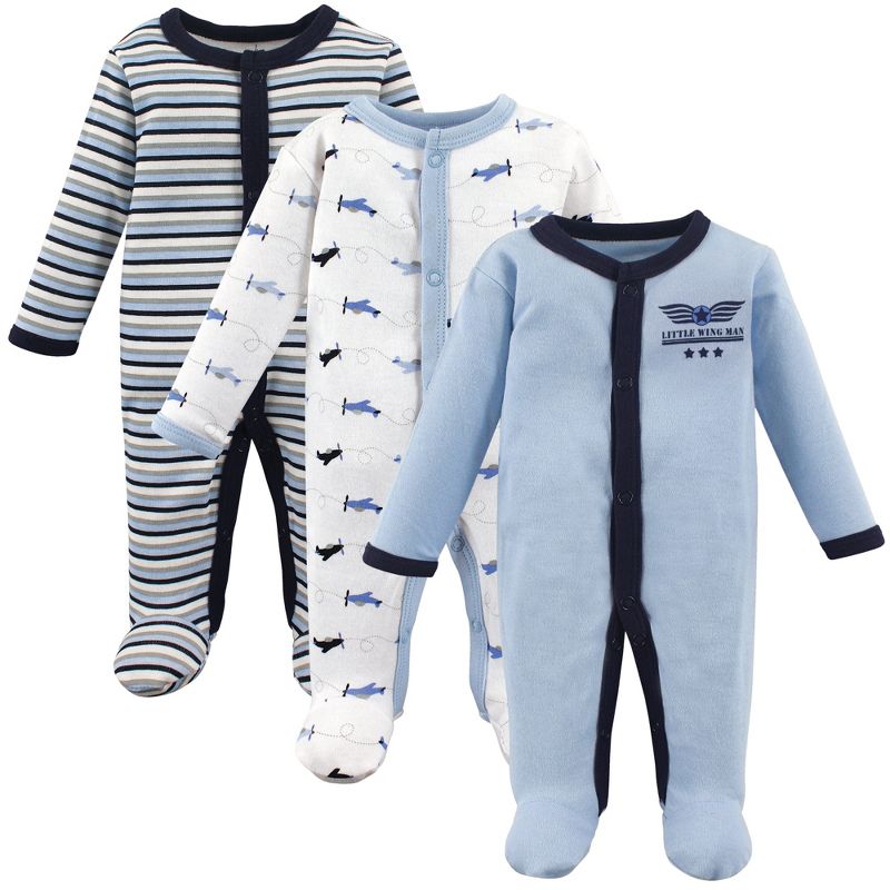 Luvable Friends Baby Boy Cotton Preemie Snap Sleep and Play 3pk, Airplane, Preemie